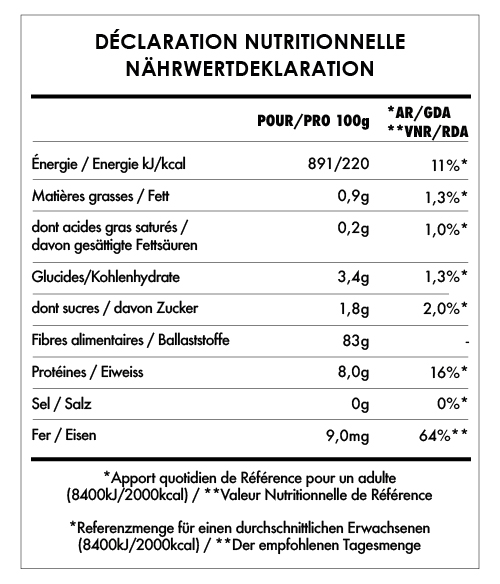 Tabela Nutricional - Reishi en Poudre Bio